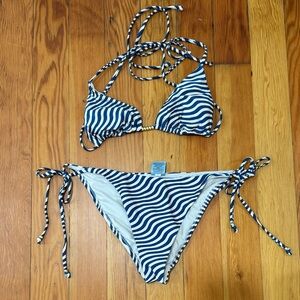 Shade & Shore Blue and White Striped Bikini